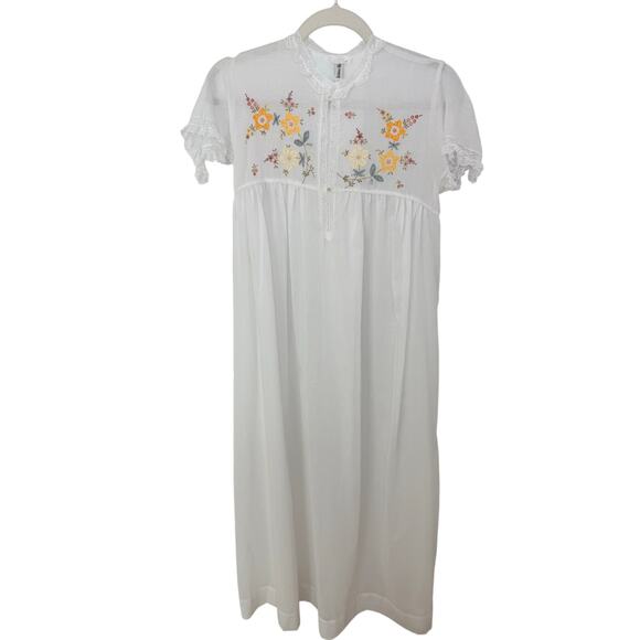 Vtg Bert Yelin for Neiman Marcus Embroidered Nightgown Cottagecore Prairie Lace - Picture 1 of 9